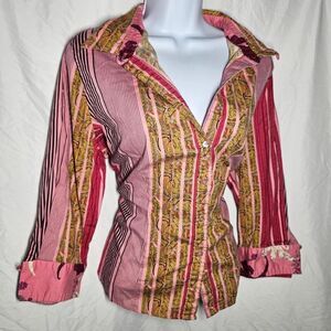 vintage y2k pink fairy whimsigoth 3/4 sleeve patterned top